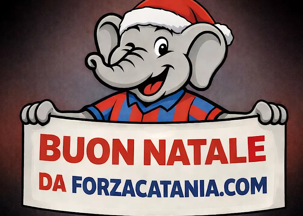 la mascotte di forzacatania.com tiene lo striscione buon natale