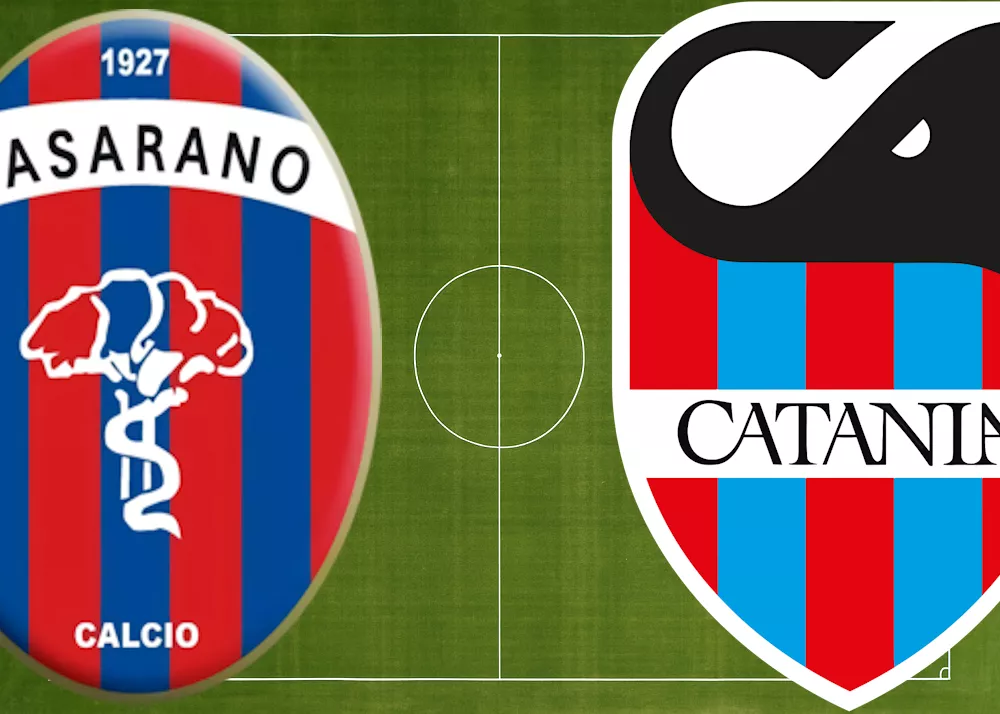 i loghi di casarano e catania sul campo di gioco prima del match