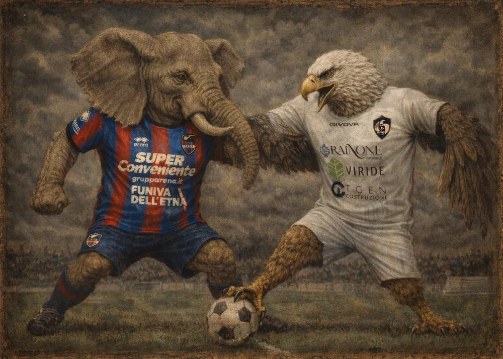 l'elefante del catania in maglia rossazzurra contro l'aquila della cavese