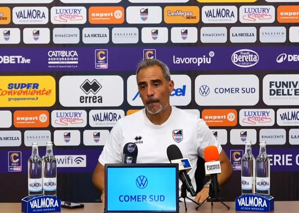 mimmo toscano nella sala stampa dopo Catania-Monopoli 4-0