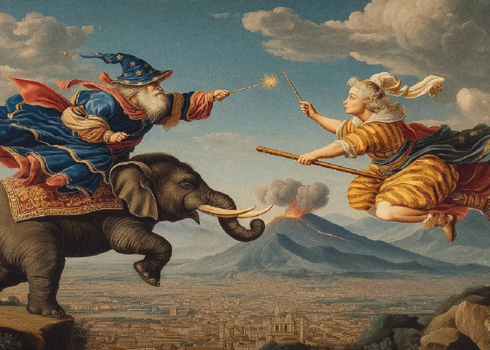 la sfida catania e benevento stilizzata tra elefante e strega