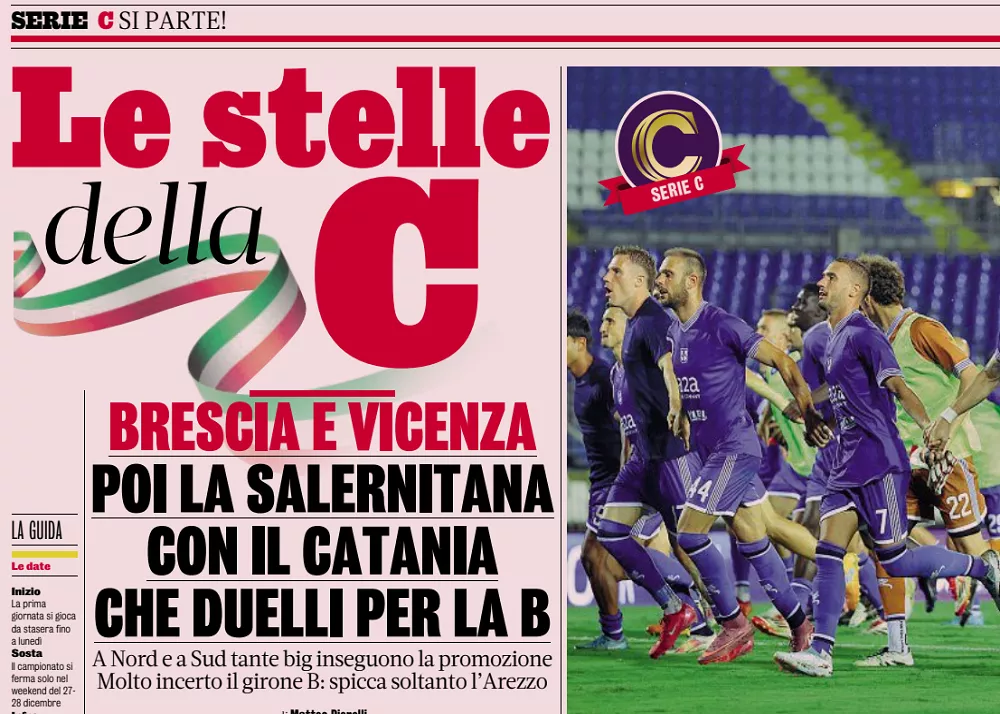 La pagina della Gazzetta dello Sport dedicato all'avvio della Serie C