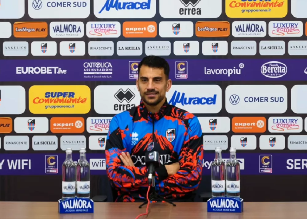 Mirko Miceli nella sala stampa del Massimino dopo fine gara