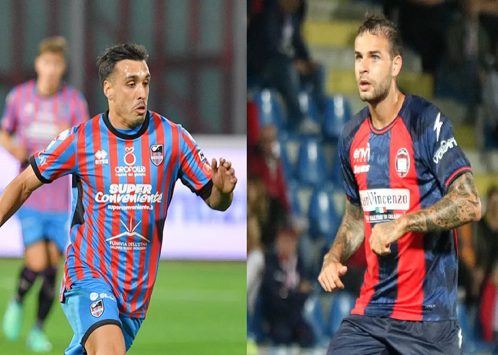 Diego Peralta con la maglia del Catania e Marco Tumminello con la maglia del Crotone