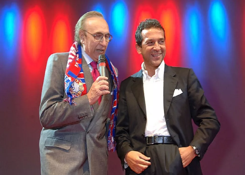 Pippo Baudo insieme all'ex presidente del Catania Nino Pulvirenti per i festeggiamenti della Serie A
