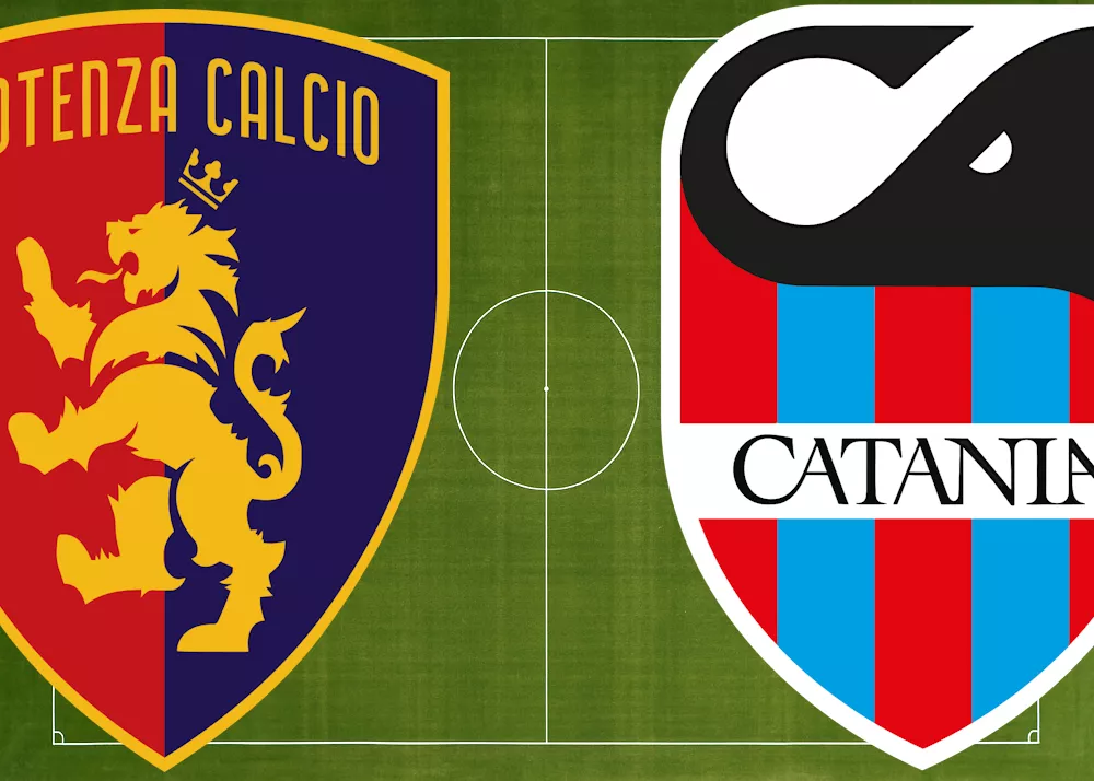 i loghi dele squadre di catania e potenza per la 18esima giornata di campionato