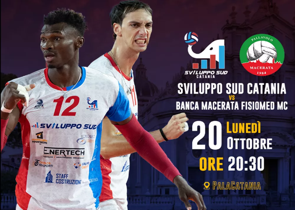 la locandina del match di volley tra sviluppo sud catania e macerata